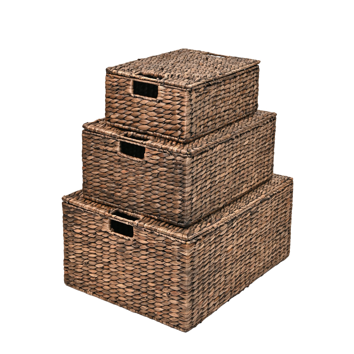Brooks Classic Farmhouse Woven Hyacinth Rectangular Storage Baskets with Lids and Handles (Set of 3) - Happimess