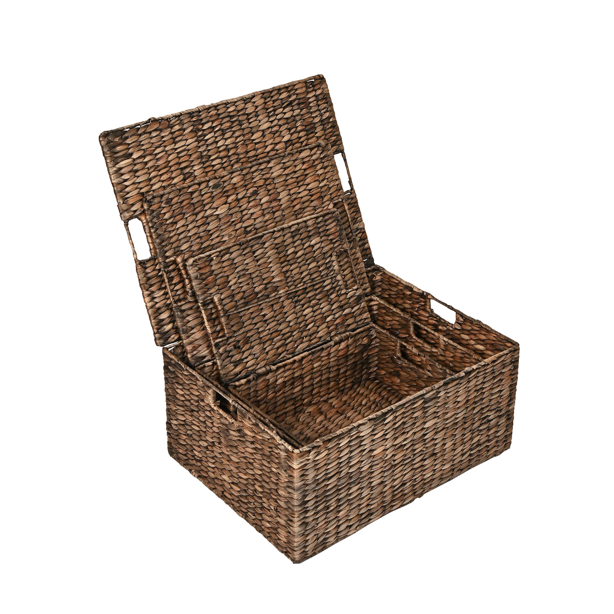 Brooks Classic Farmhouse Woven Hyacinth Rectangular Storage Baskets with Lids and Handles (Set of 3) - Happimess