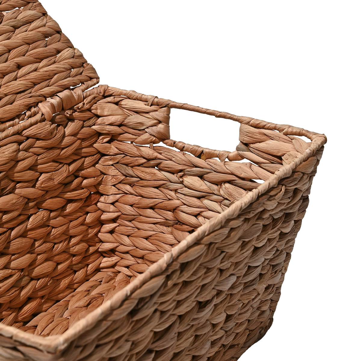 Wilder Classic Farmhouse Woven Hyacinth Rectangular Storage Baskets with Lids and Handles (Set of 2) - Happimess