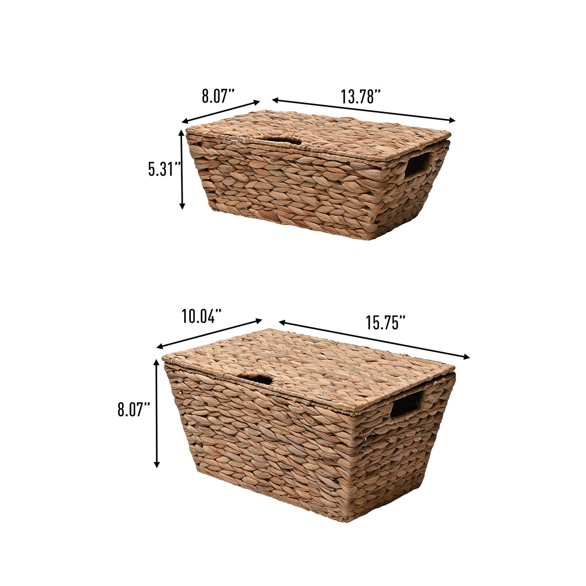 Wilder Classic Farmhouse Woven Hyacinth Rectangular Storage Baskets with Lids and Handles (Set of 2) - Happimess