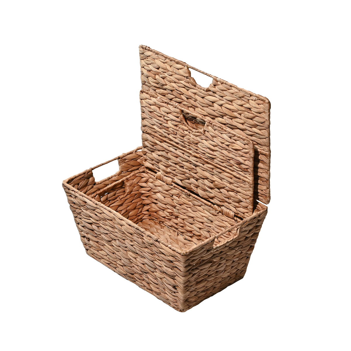 Wilder Classic Farmhouse Woven Hyacinth Rectangular Storage Baskets with Lids and Handles (Set of 2) - Happimess