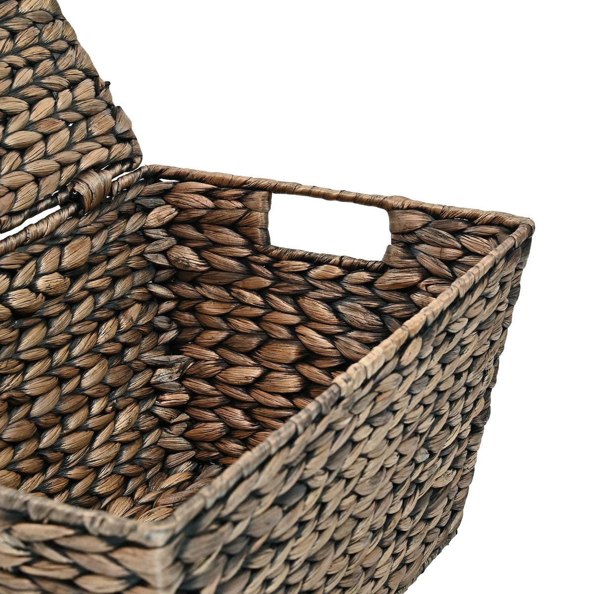 Wilder Classic Farmhouse Woven Hyacinth Rectangular Storage Baskets with Lids and Handles (Set of 2) - Happimess