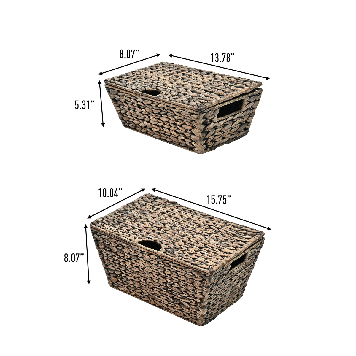 Wilder Classic Farmhouse Woven Hyacinth Rectangular Storage Baskets with Lids and Handles (Set of 2) - Happimess