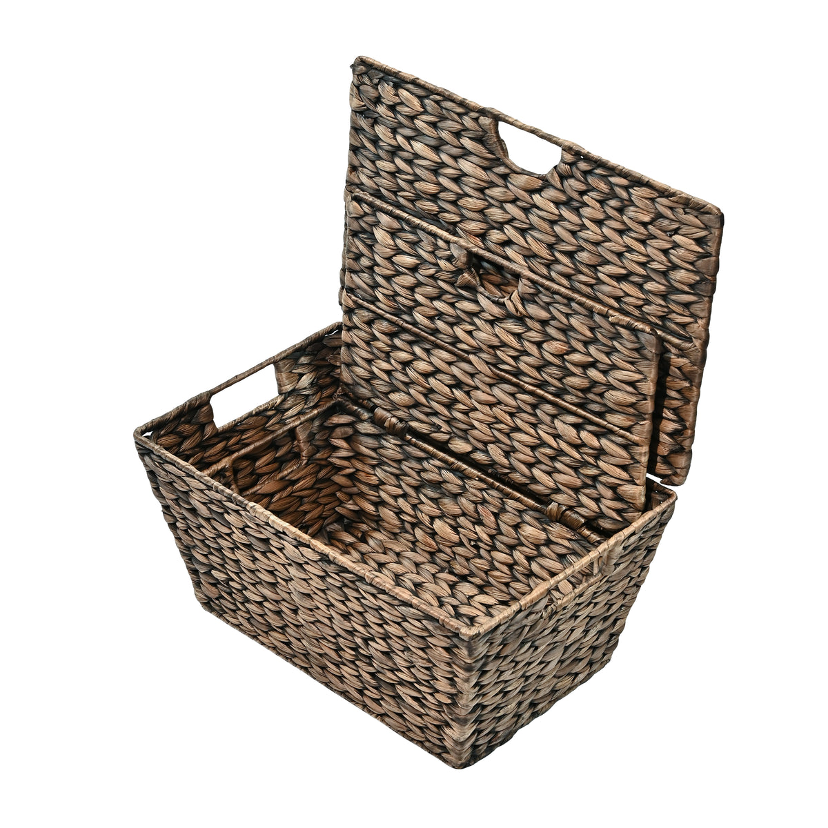 Wilder Classic Farmhouse Woven Hyacinth Rectangular Storage Baskets with Lids and Handles (Set of 2) - Happimess