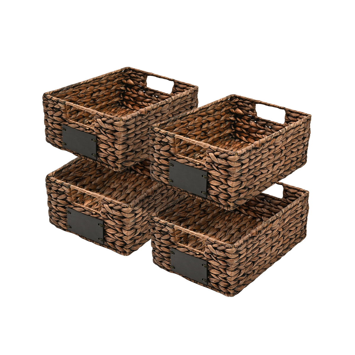 Lane 12" Classic Farmhouse Handwoven Hyacinth Pantry Baskets with Chalkboard Labels and Handles (Set of 4) - Happimess