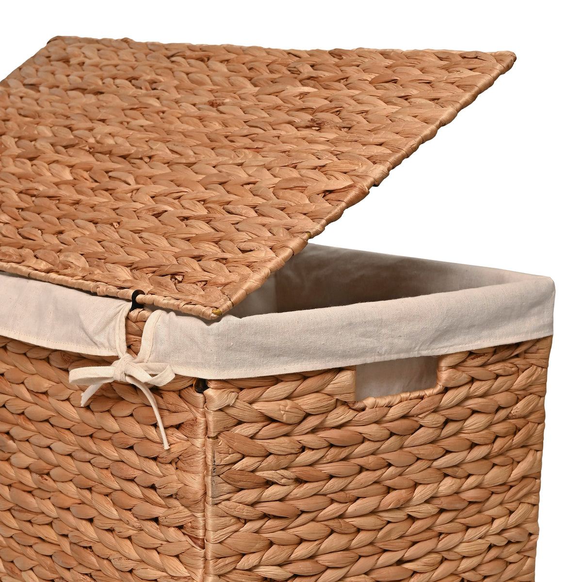 Sawyer 24" Classic Farmhouse Handwoven Hyacinth 2-Section Collapsible Laundry Hamper with Washable Liner - Happimess