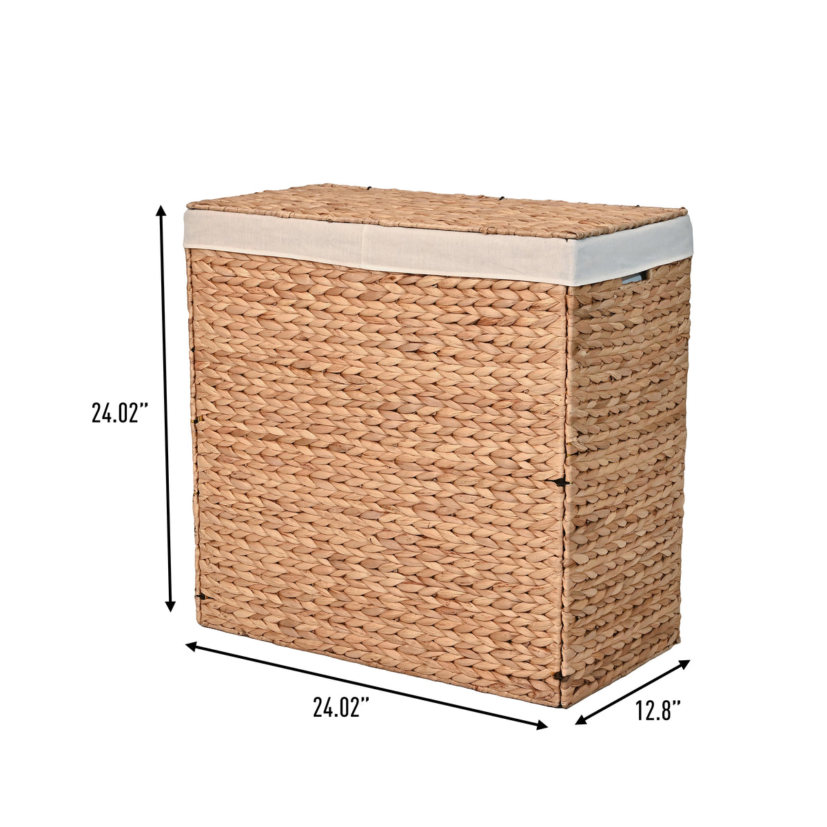 Sawyer 24" Classic Farmhouse Handwoven Hyacinth 2-Section Collapsible Laundry Hamper with Washable Liner - Happimess