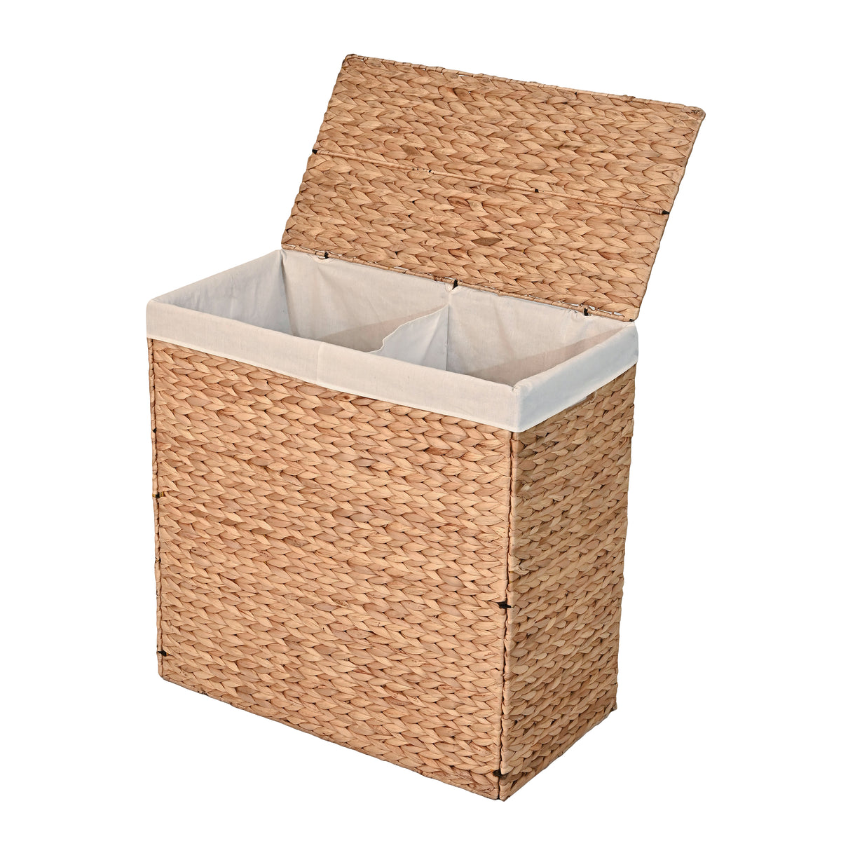 Sawyer 24" Classic Farmhouse Handwoven Hyacinth 2-Section Collapsible Laundry Hamper with Washable Liner - Happimess