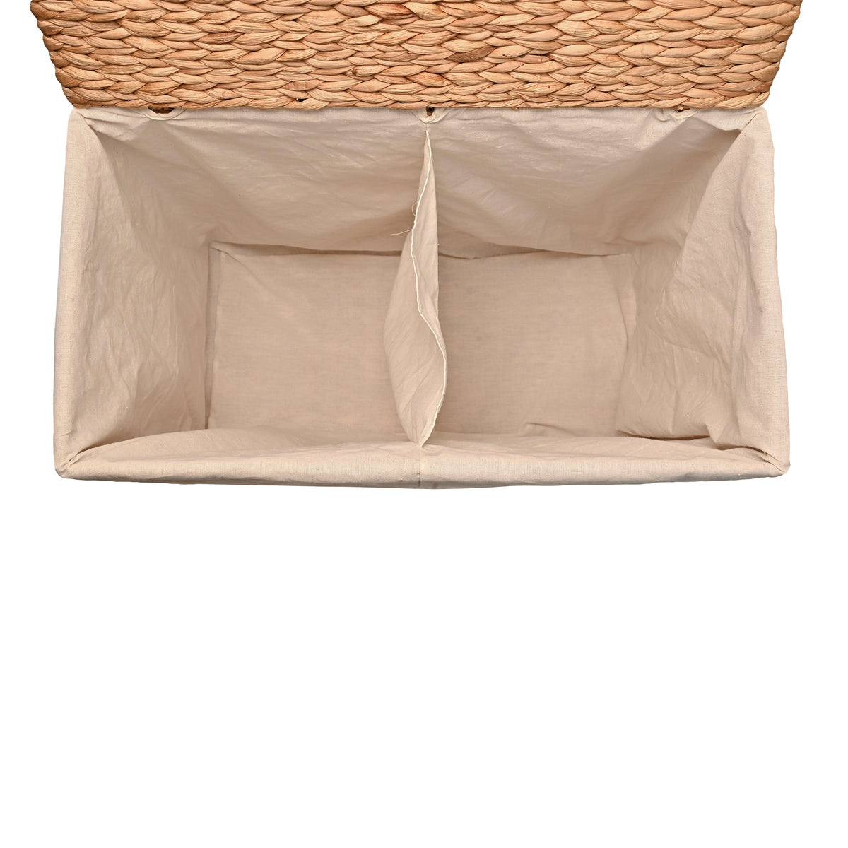 Sawyer 24" Classic Farmhouse Handwoven Hyacinth 2-Section Collapsible Laundry Hamper with Washable Liner - Happimess
