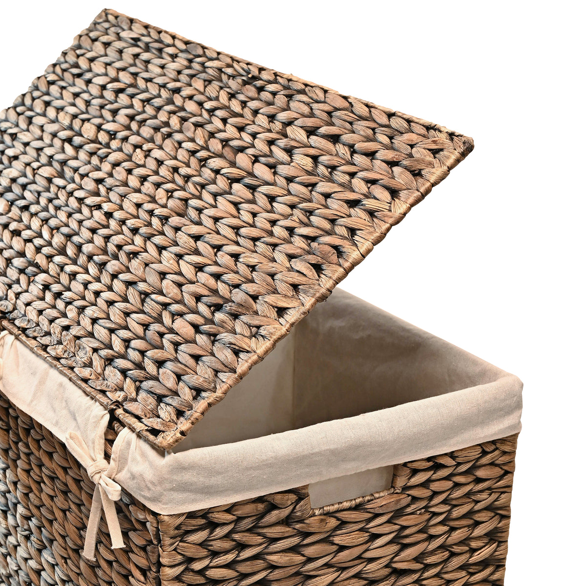 Sawyer 24" Classic Farmhouse Handwoven Hyacinth 2-Section Collapsible Laundry Hamper with Washable Liner - Happimess