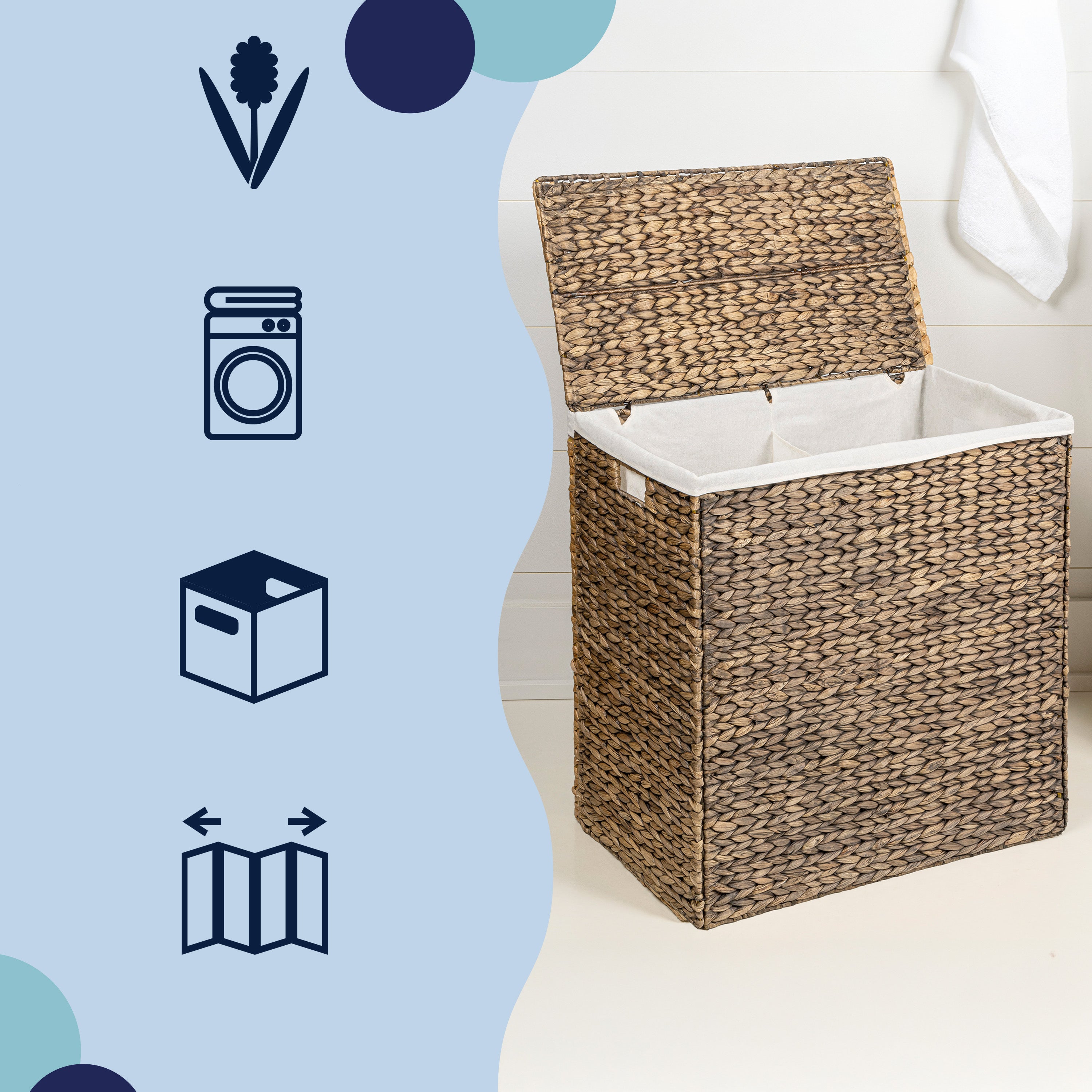Sawyer 24 in. Classic Farmhouse Handwoven Hyacinth 2-Section Collapsib