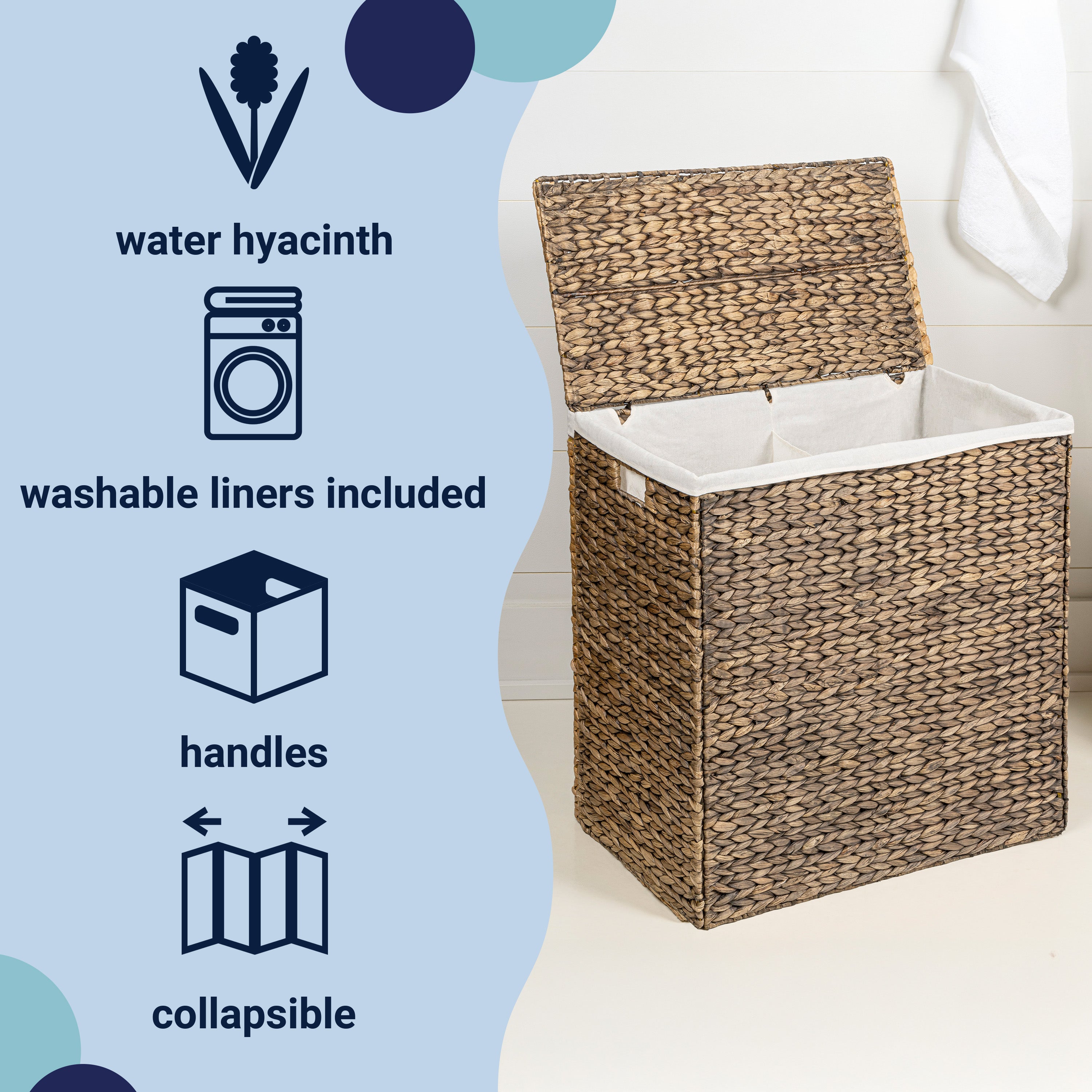 Sawyer 24 in. Classic Farmhouse Handwoven Hyacinth 2-Section Collapsib