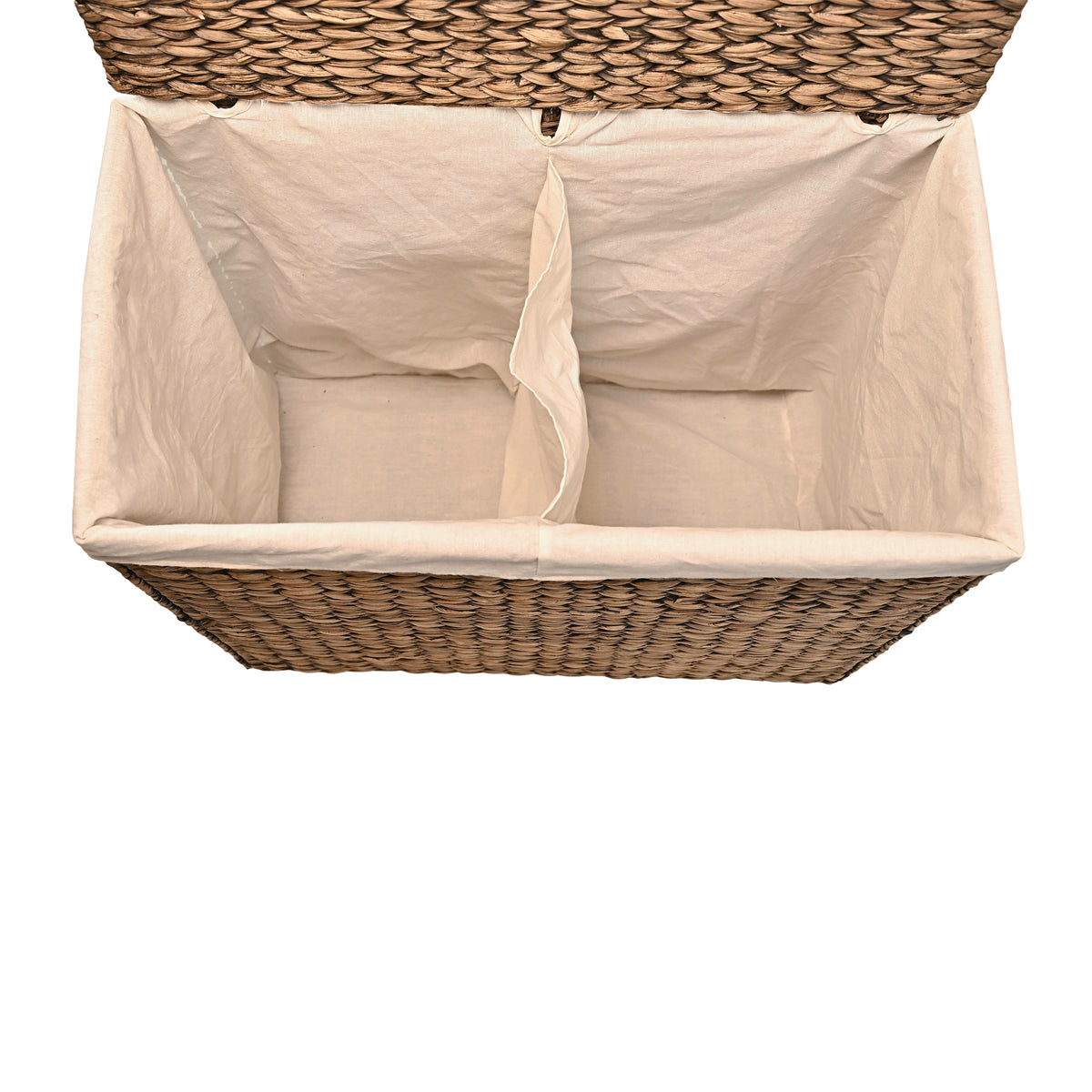 Sawyer 24" Classic Farmhouse Handwoven Hyacinth 2-Section Collapsible Laundry Hamper with Washable Liner - Happimess