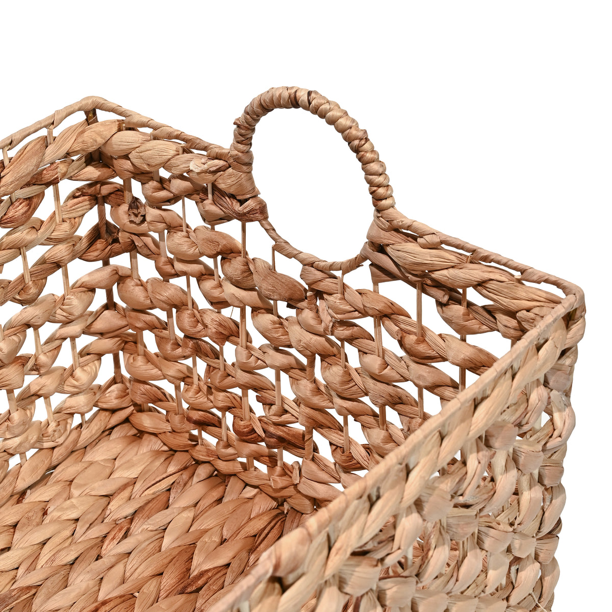 Quinn Bohemian Cottage Woven Hyacinth Rectangular Storage Baskets with Handles (Set of 3) - Happimess