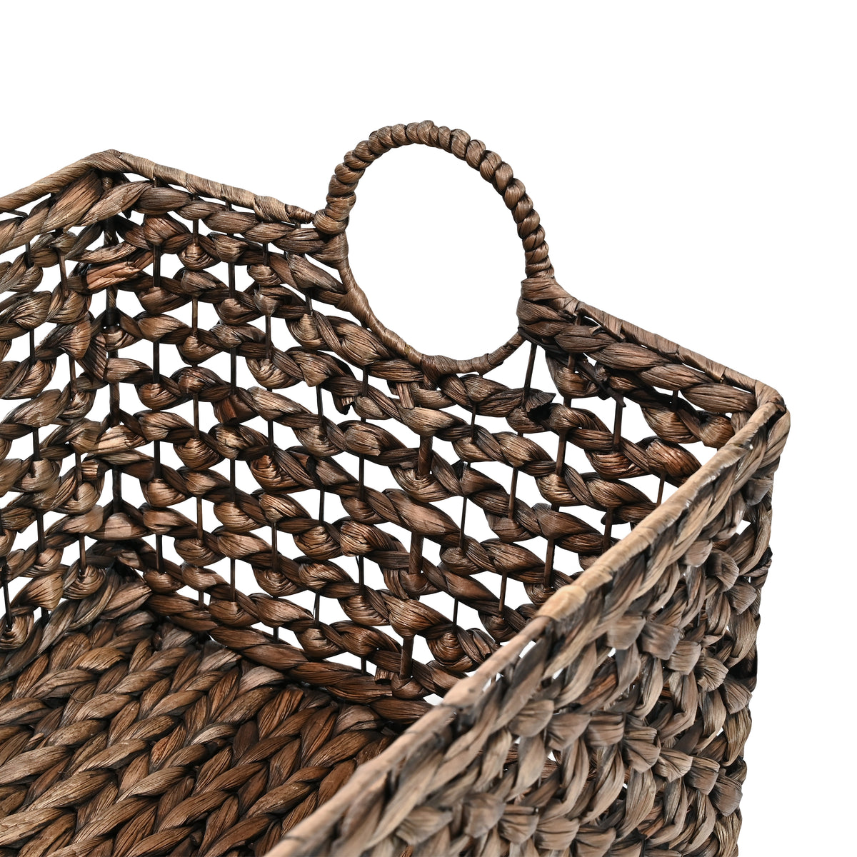 Quinn Bohemian Cottage Woven Hyacinth Rectangular Storage Baskets with Handles (Set of 3) - Happimess