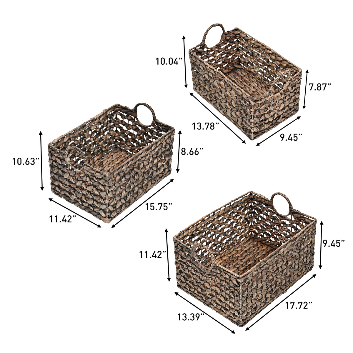 Quinn Bohemian Cottage Woven Hyacinth Rectangular Storage Baskets with Handles (Set of 3) - Happimess