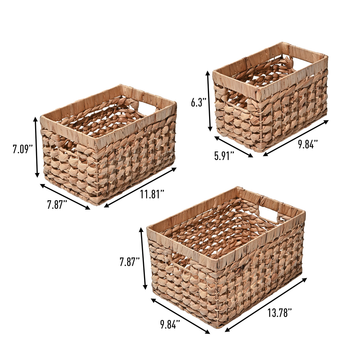 Hayden Bohemian Cottage Handwoven Hyacinth Rectangular Nesting Baskets with Handles (Set of 3) - Happimess