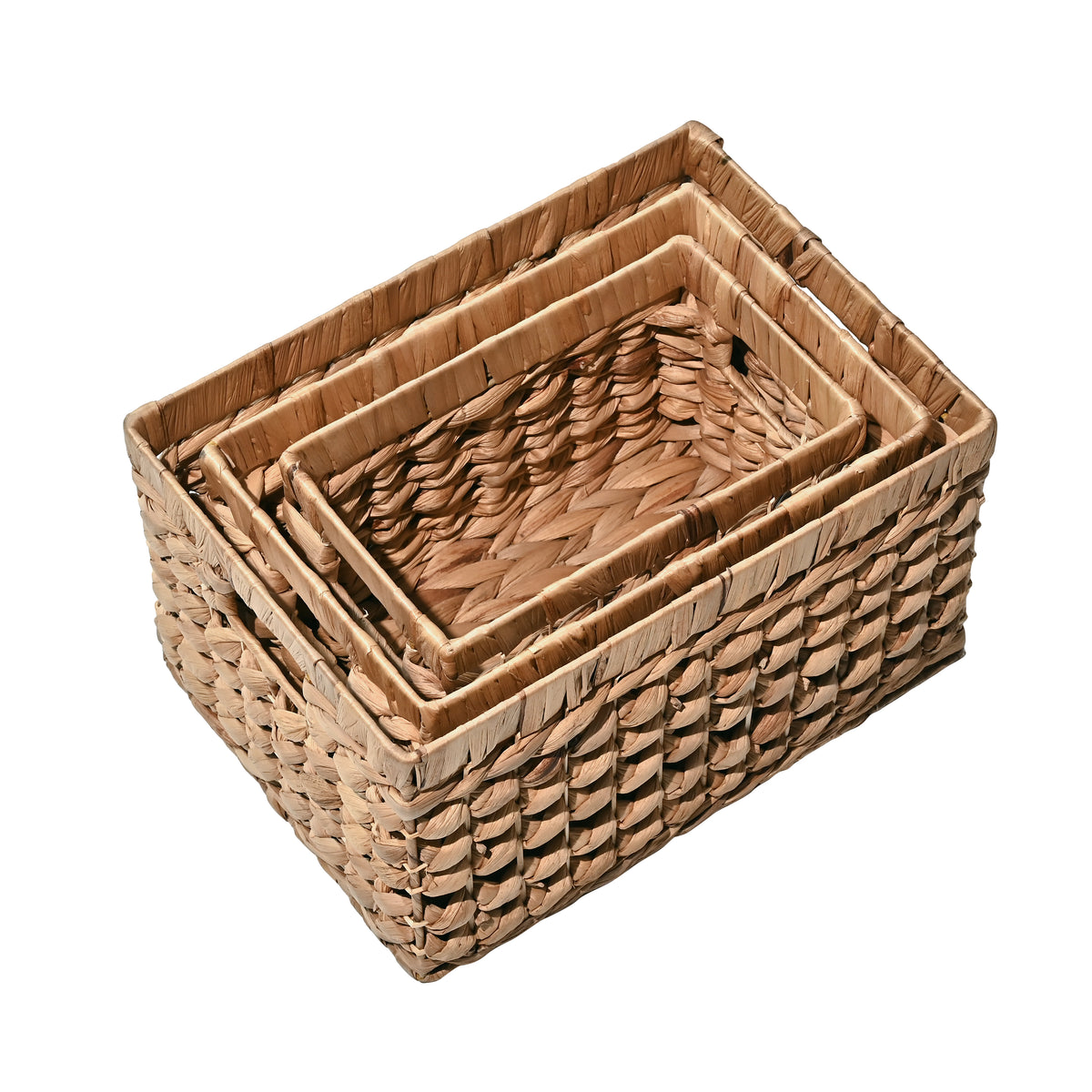 Hayden Bohemian Cottage Handwoven Hyacinth Rectangular Nesting Baskets with Handles (Set of 3) - Happimess