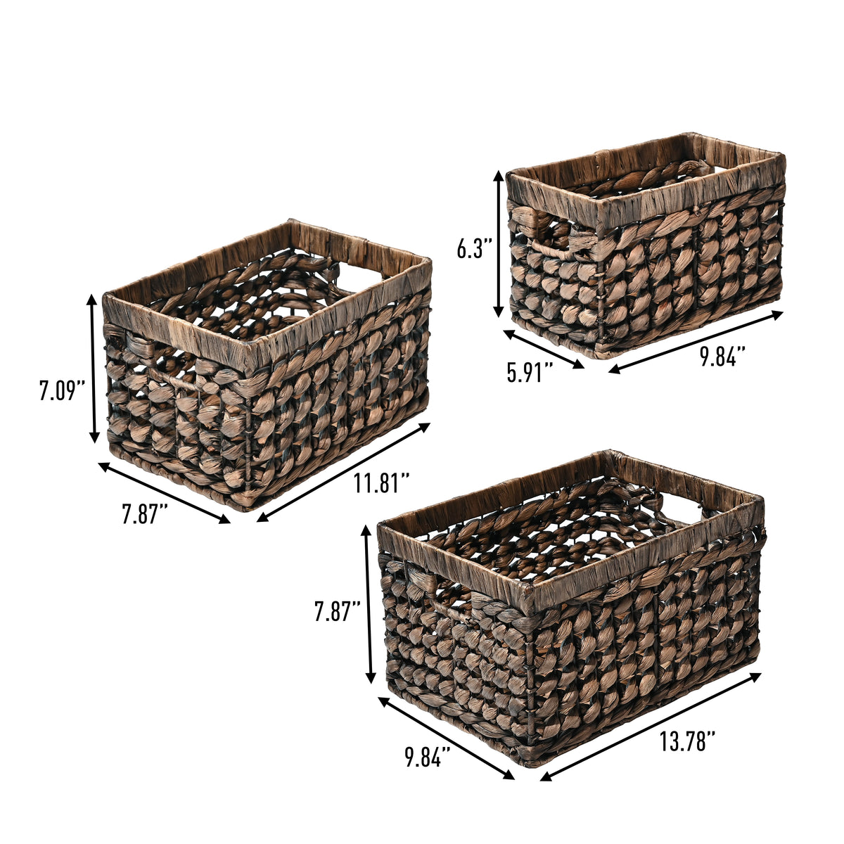 Hayden Bohemian Cottage Handwoven Hyacinth Rectangular Nesting Baskets with Handles (Set of 3) - Happimess