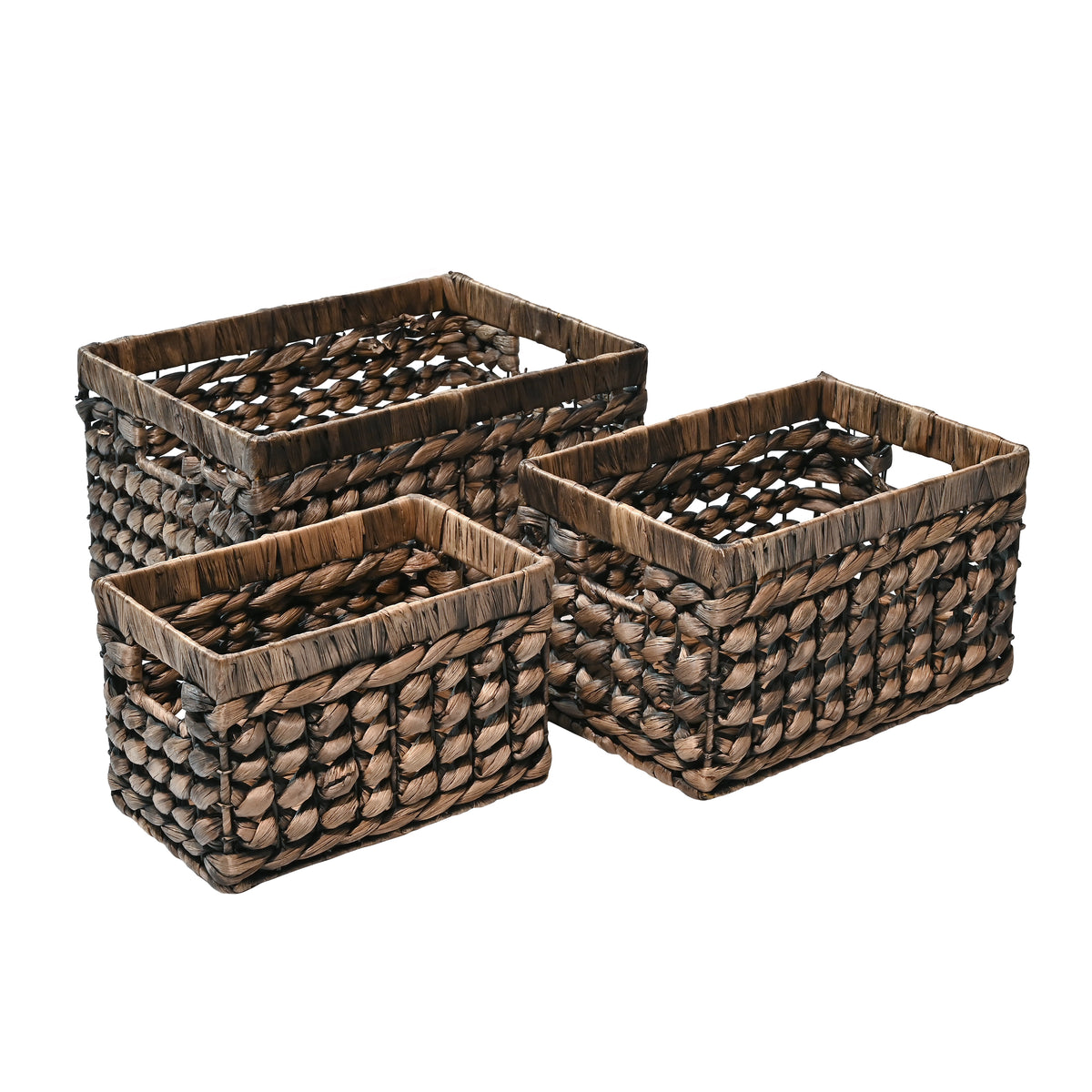 Hayden Bohemian Cottage Handwoven Hyacinth Rectangular Nesting Baskets with Handles (Set of 3) - Happimess