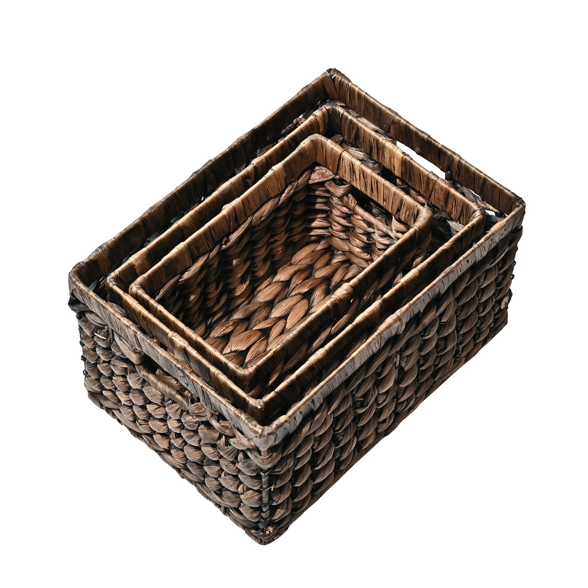 Hayden Bohemian Cottage Handwoven Hyacinth Rectangular Nesting Baskets with Handles (Set of 3) - Happimess