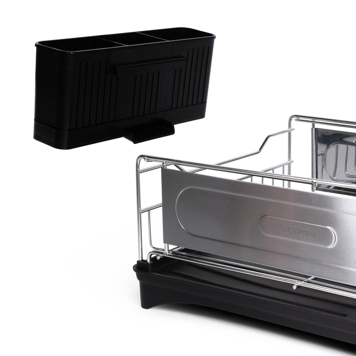 Compact 18.25" 2-Tier Fingerprint-Proof Stainless Steel Dish Drying Rack with Swivel Spout Tray - Silver/Black