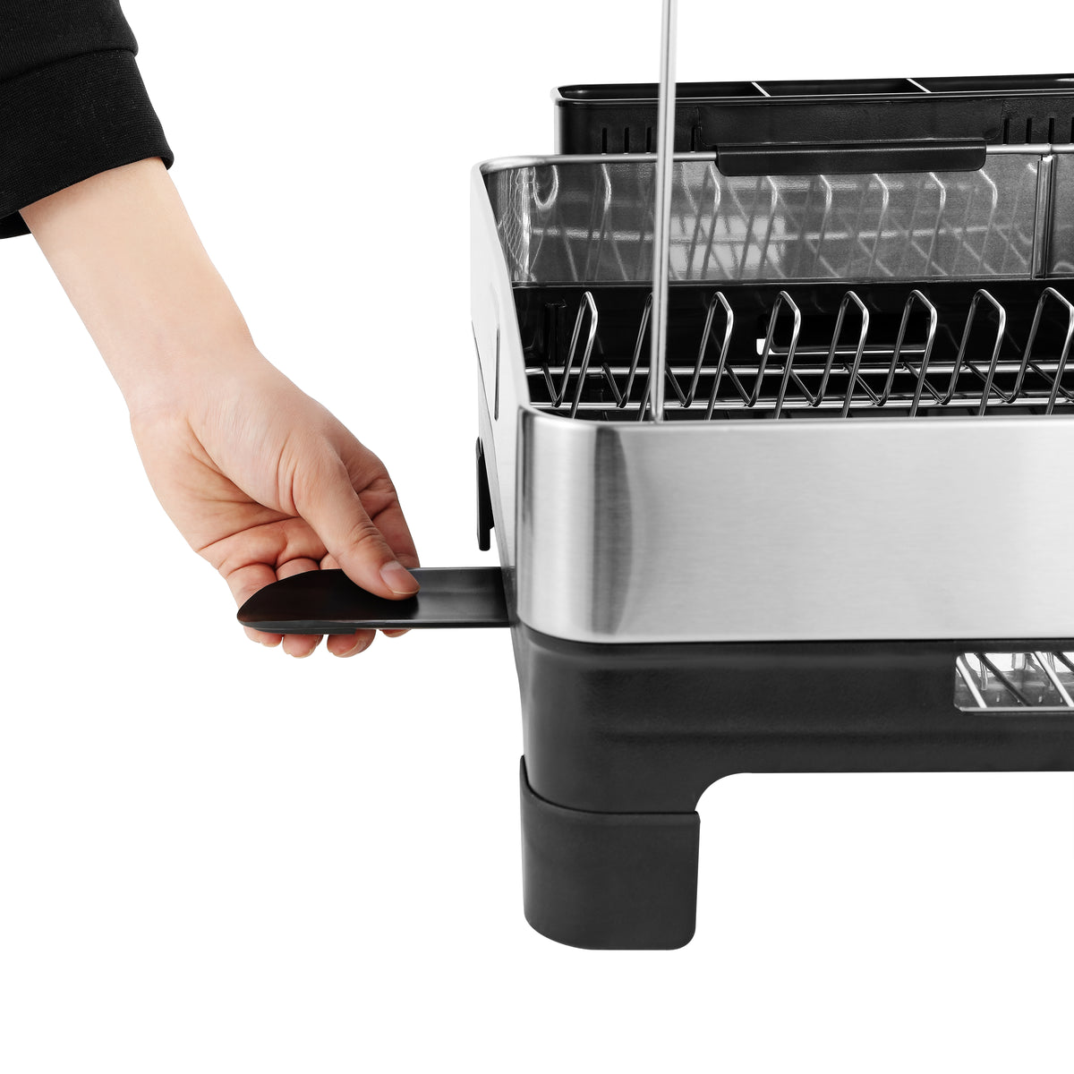 Concerto 20.5" Fingerprint-Proof Stainless Steel Dish Drying Rack with Swivel Spout Tray and Wine Glass Holder - Silver/Black