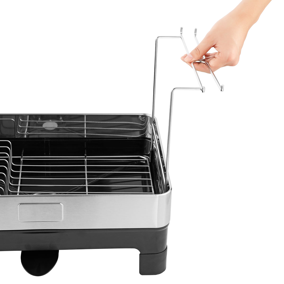 Concerto 20.5" Fingerprint-Proof Stainless Steel Dish Drying Rack with Swivel Spout Tray and Wine Glass Holder - Silver/Black