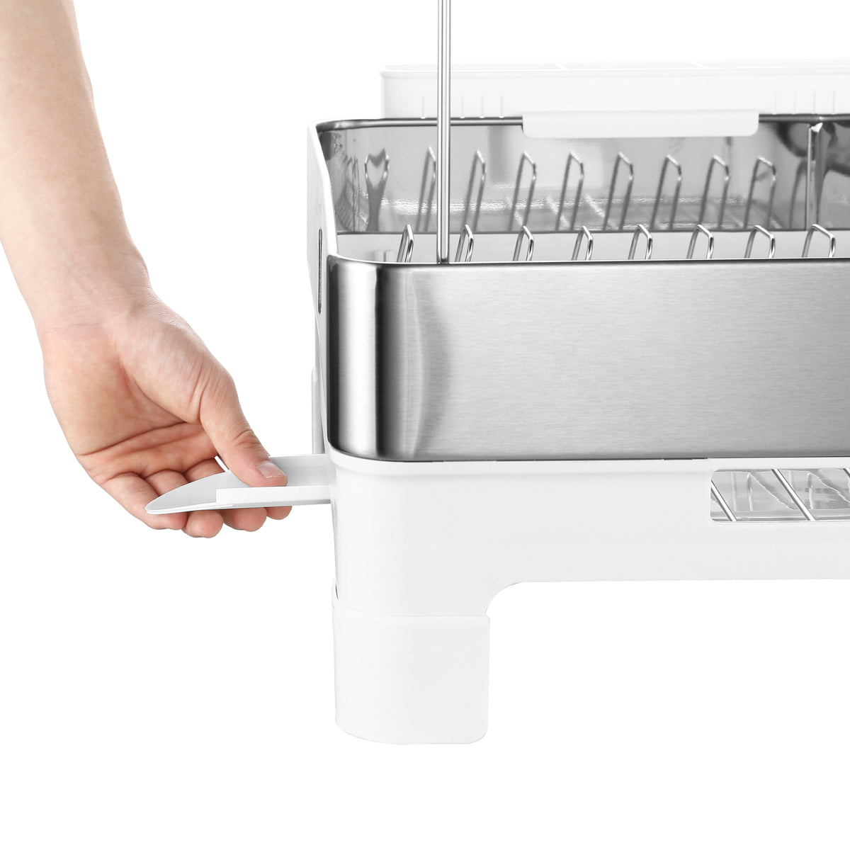 Concerto 20.5" Fingerprint-Proof Stainless Steel Dish Drying Rack with Swivel Spout Tray and Wine Glass Holder - Silver/White