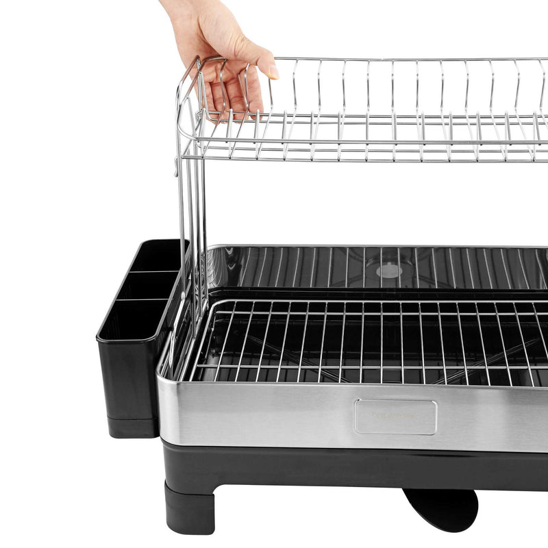 Palazzo 20.75" Fingerprint-Proof Stainless Steel 2-Tier Dish Drying Rack with Swivel Spout Tray - Silver/Black