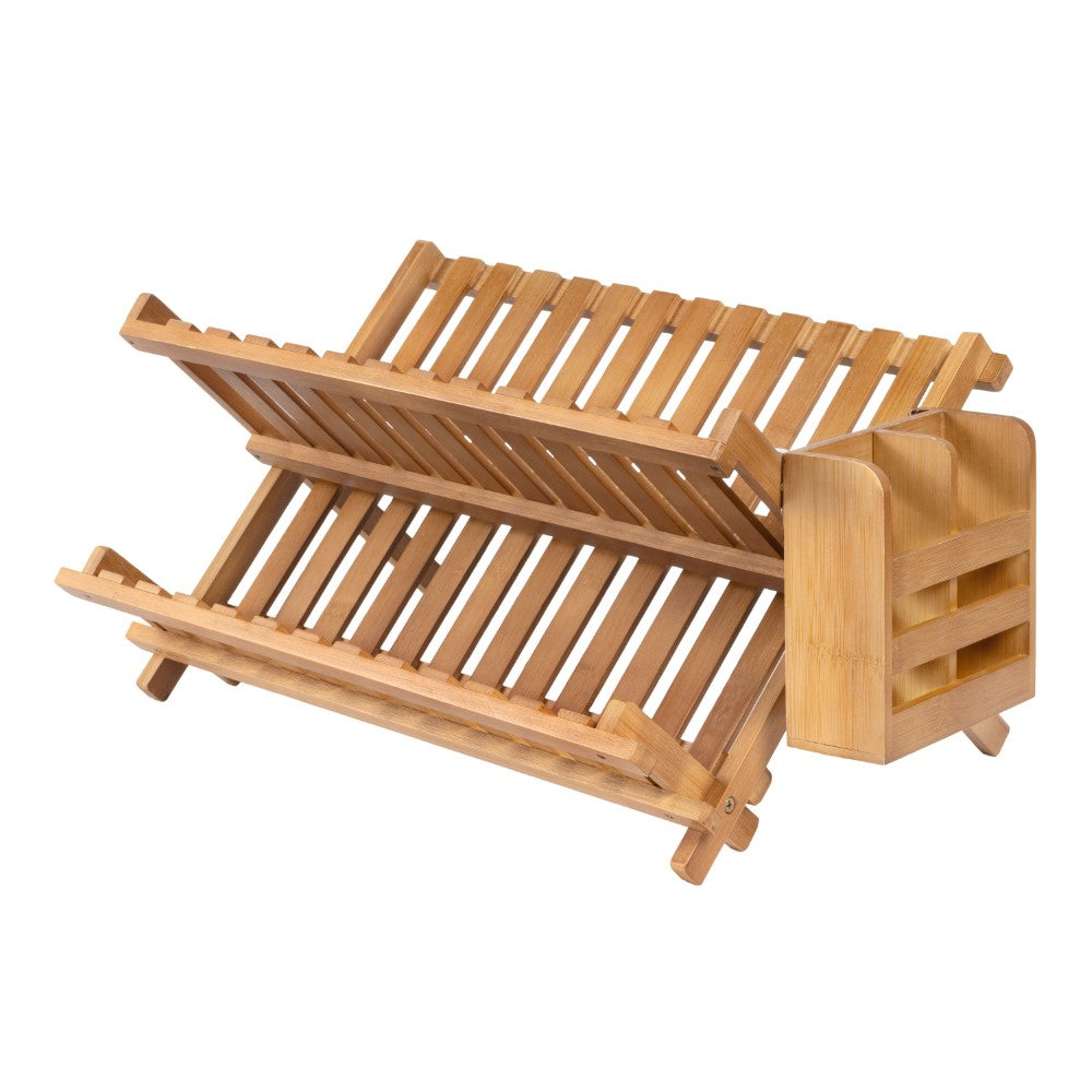 Arlen Farmhouse Bamboo Foldable 2-Tier Dish Drying Rack with Detachabl
