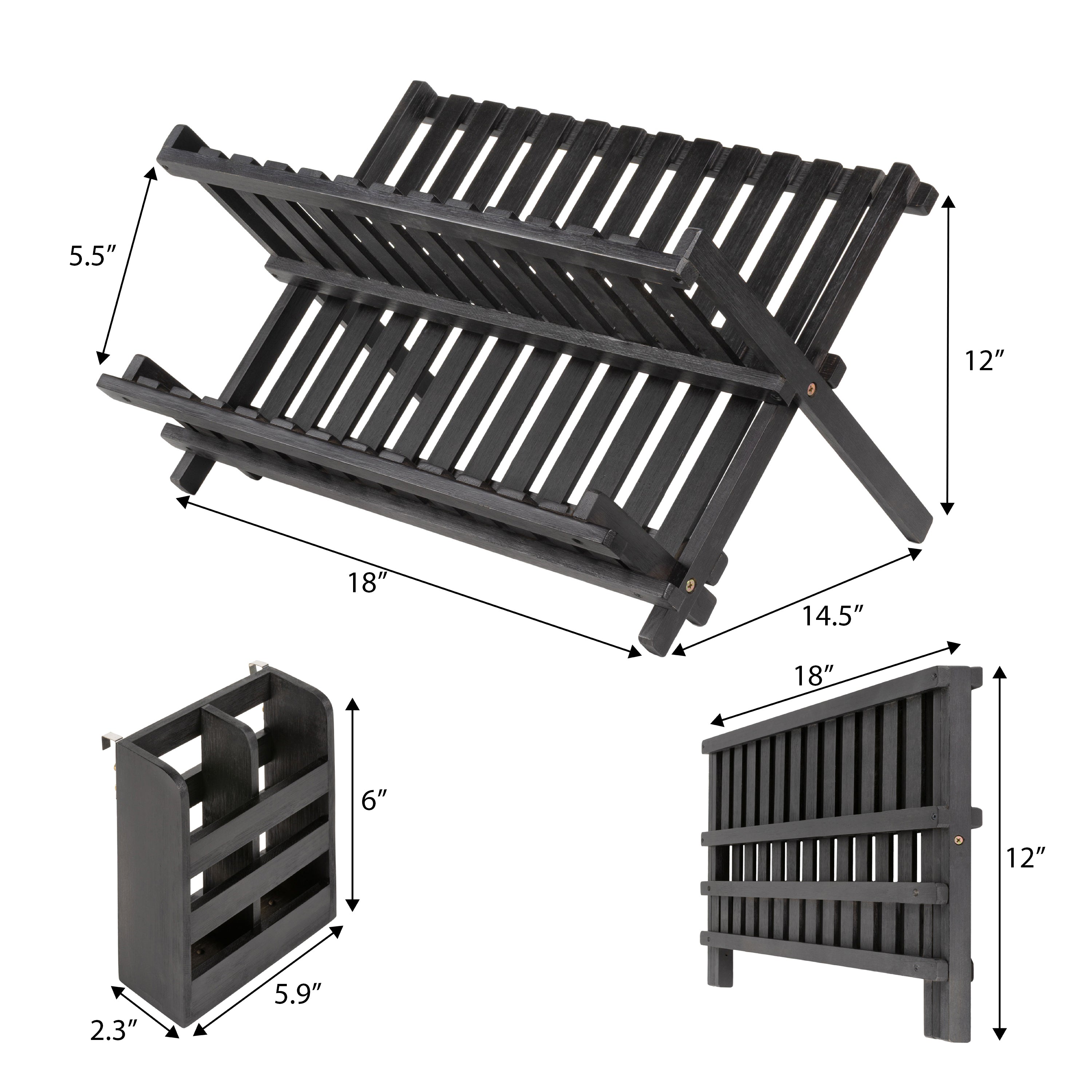 Arlen Farmhouse Bamboo Foldable 2-Tier Dish Drying Rack with Detachabl