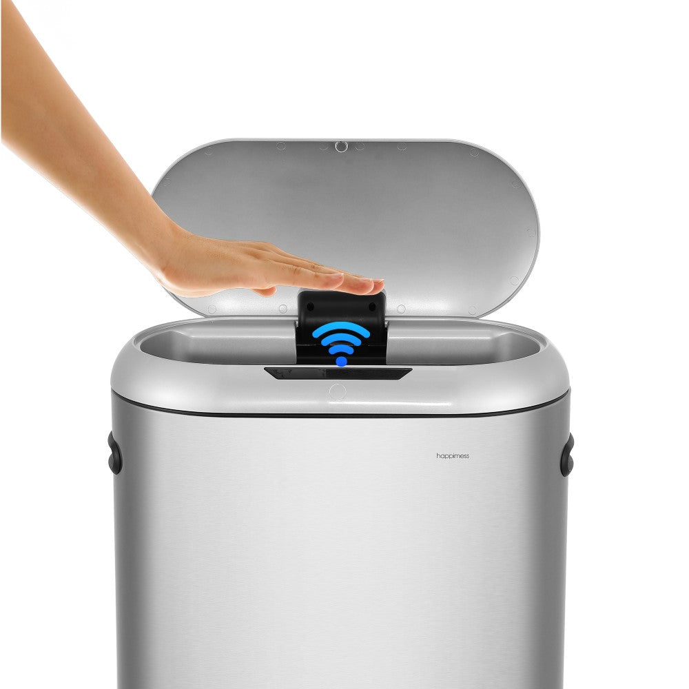 Robo Kitchen 13.2-Gallon Slim Oval Motion Sensor Touchless Trash Can with Touch Mode - Happimess