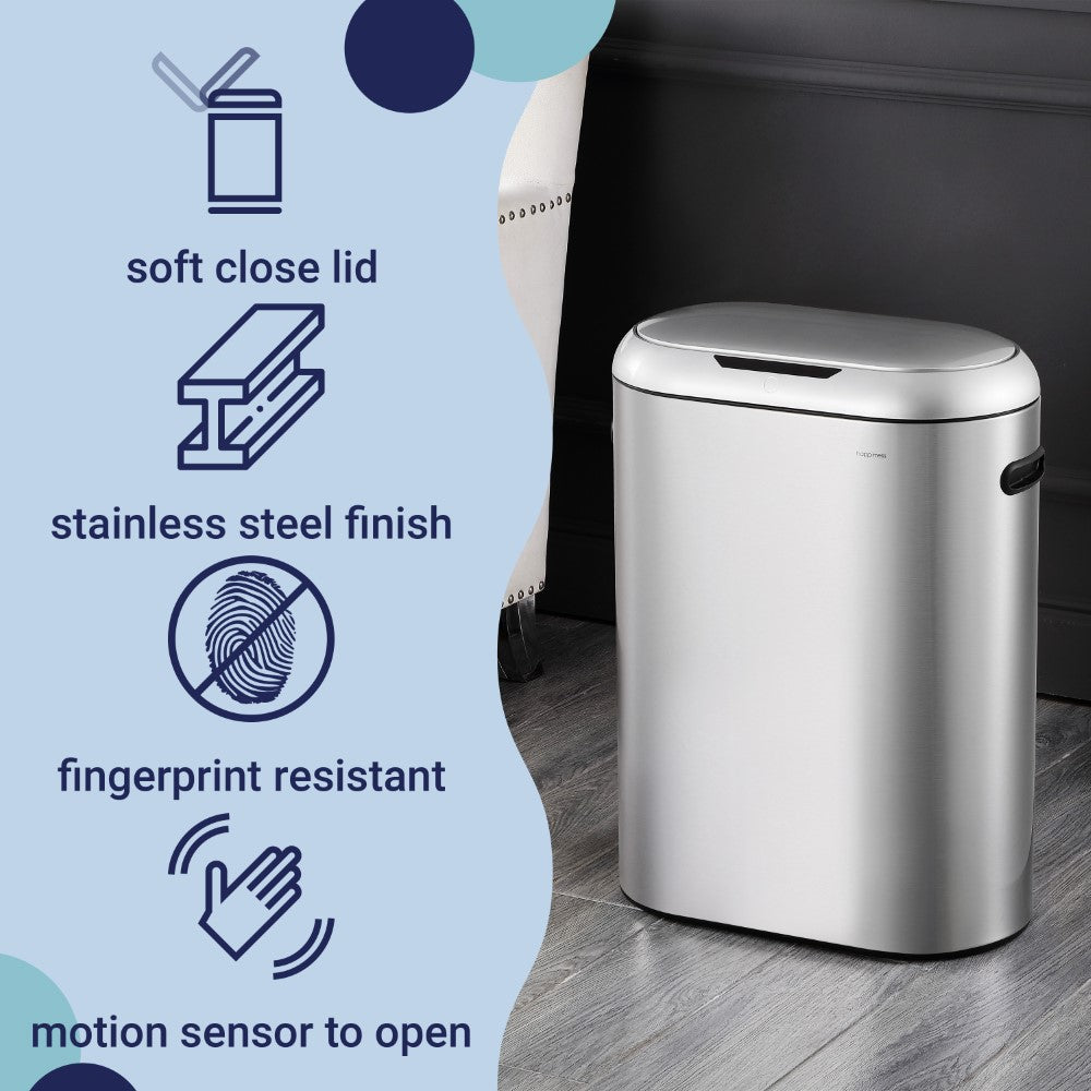 Robo Kitchen 13.2-Gallon Slim Oval Motion Sensor Touchless Trash Can with Touch Mode - Happimess