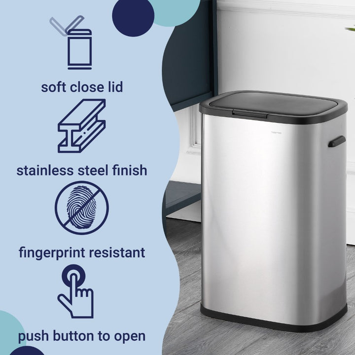 Tammi Kitchen 14.5 Gallon Slim Metal Push Button Trash Can