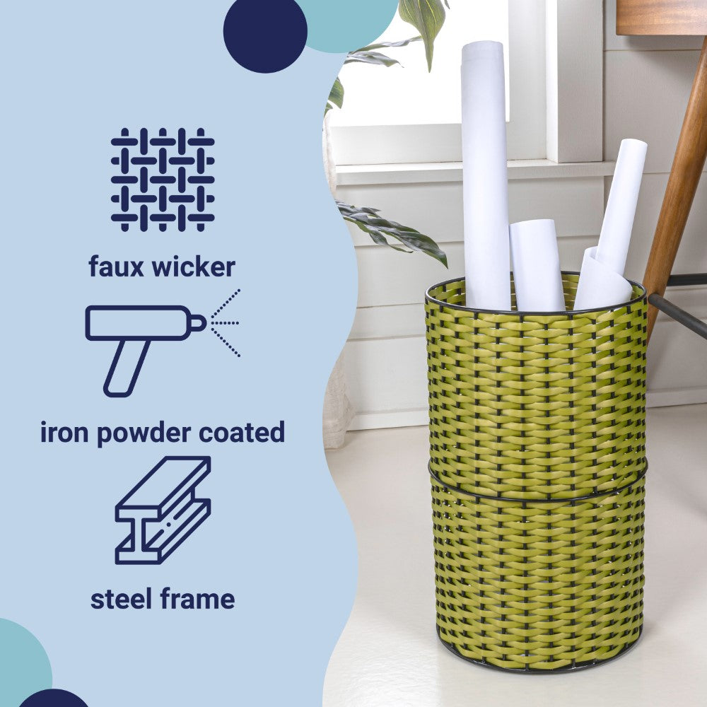 Cecil Modern 4.13-Gallon Faux Wicker Cylinder Waste Basket - Happimess