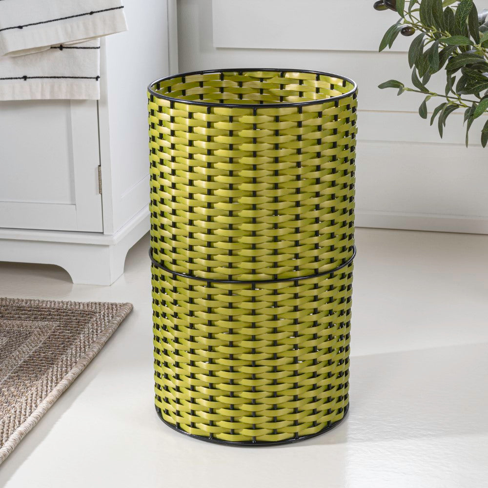 Cecil Modern 4.13-Gallon Faux Wicker Cylinder Waste Basket - Happimess