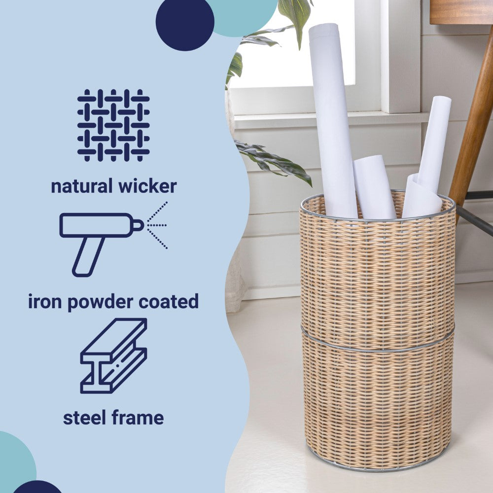 Cecil Modern 4.13-Gallon Faux Wicker Cylinder Waste Basket - Happimess