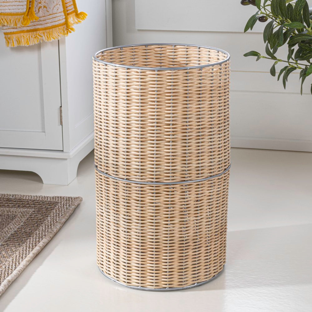 Cecil Modern 4.13-Gallon Faux Wicker Cylinder Waste Basket - Happimess