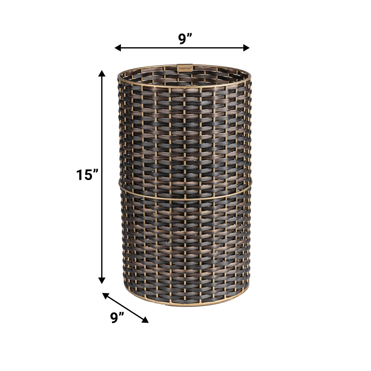 Cecil Modern 4.13-Gallon Faux Wicker Cylinder Waste Basket - Happimess