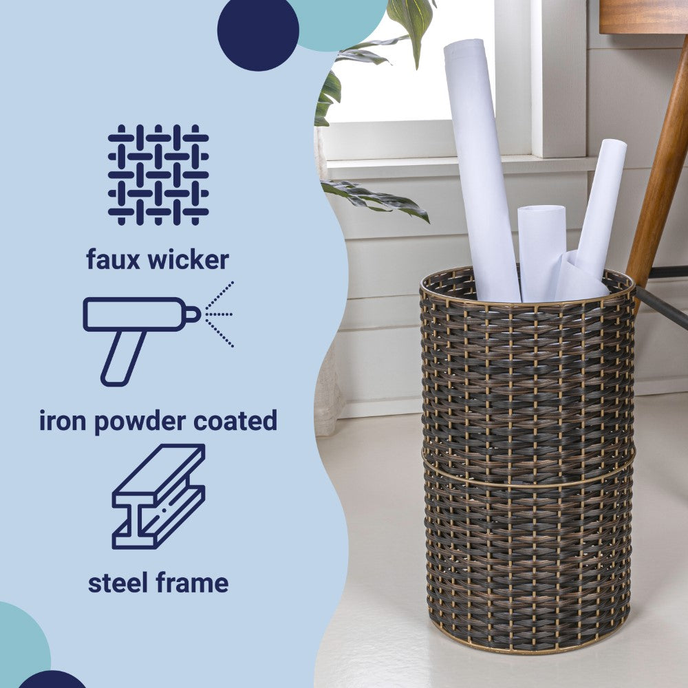Cecil Modern 4.13-Gallon Faux Wicker Cylinder Waste Basket - Happimess