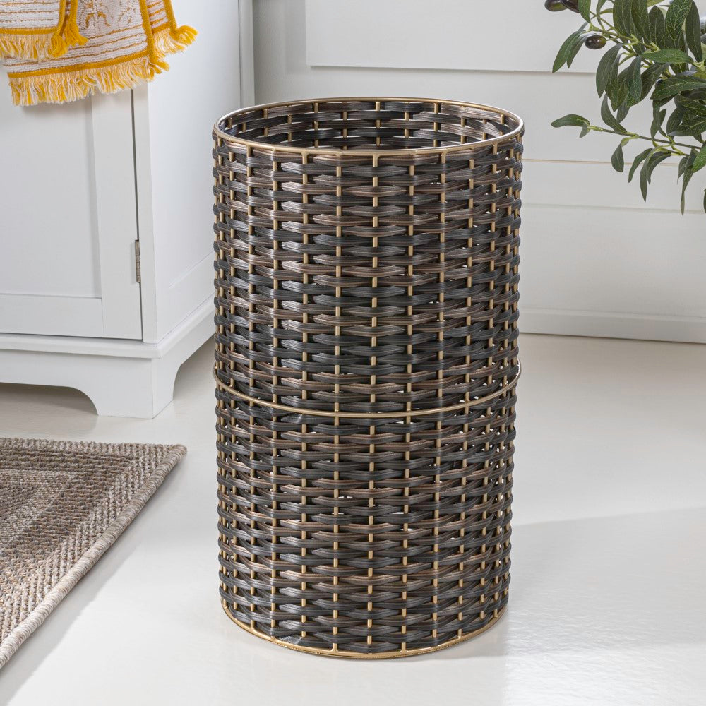 Cecil Modern 4.13-Gallon Faux Wicker Cylinder Waste Basket - Happimess