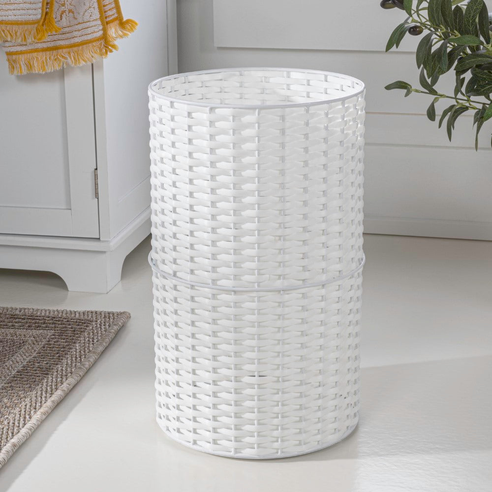 Cecil Modern 4.13-Gallon Faux Wicker Cylinder Waste Basket - Happimess