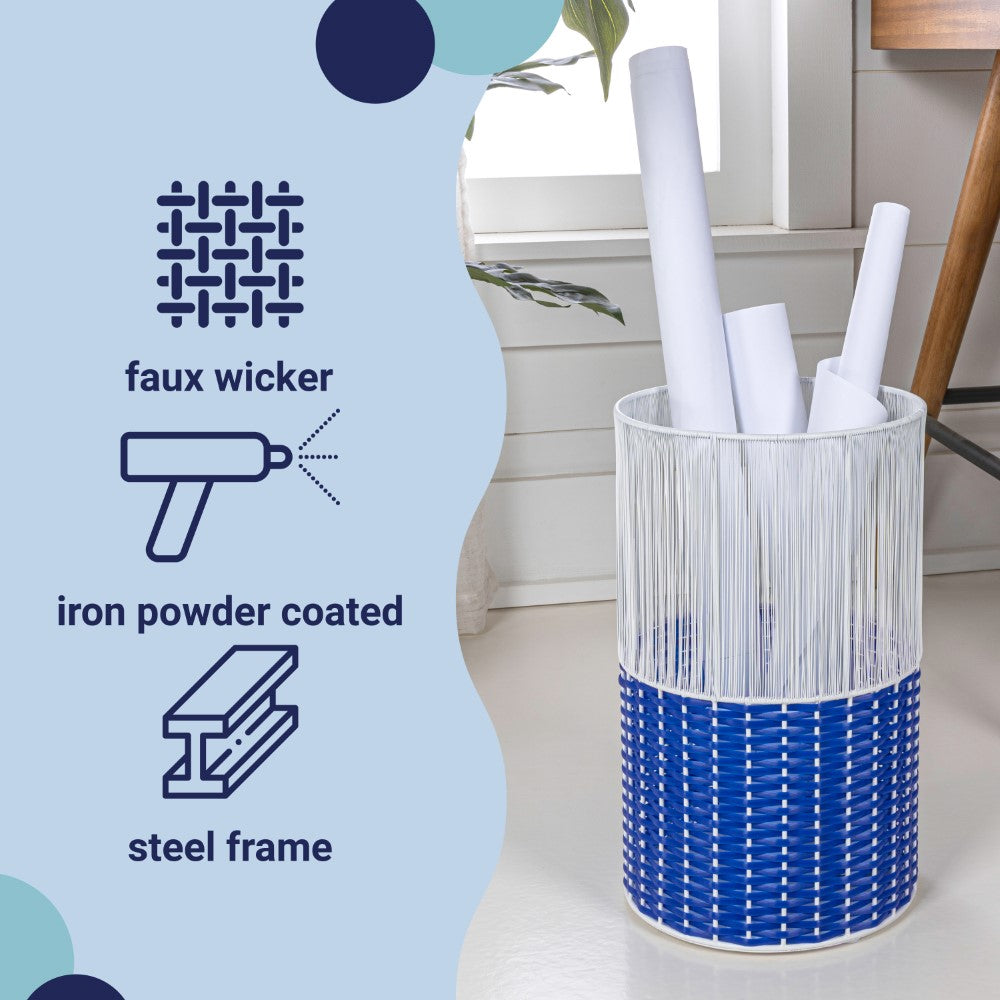 Harper Modern 4.13-Gallon 2-Tone Faux Wicker Cylinder Waste Basket - Happimess