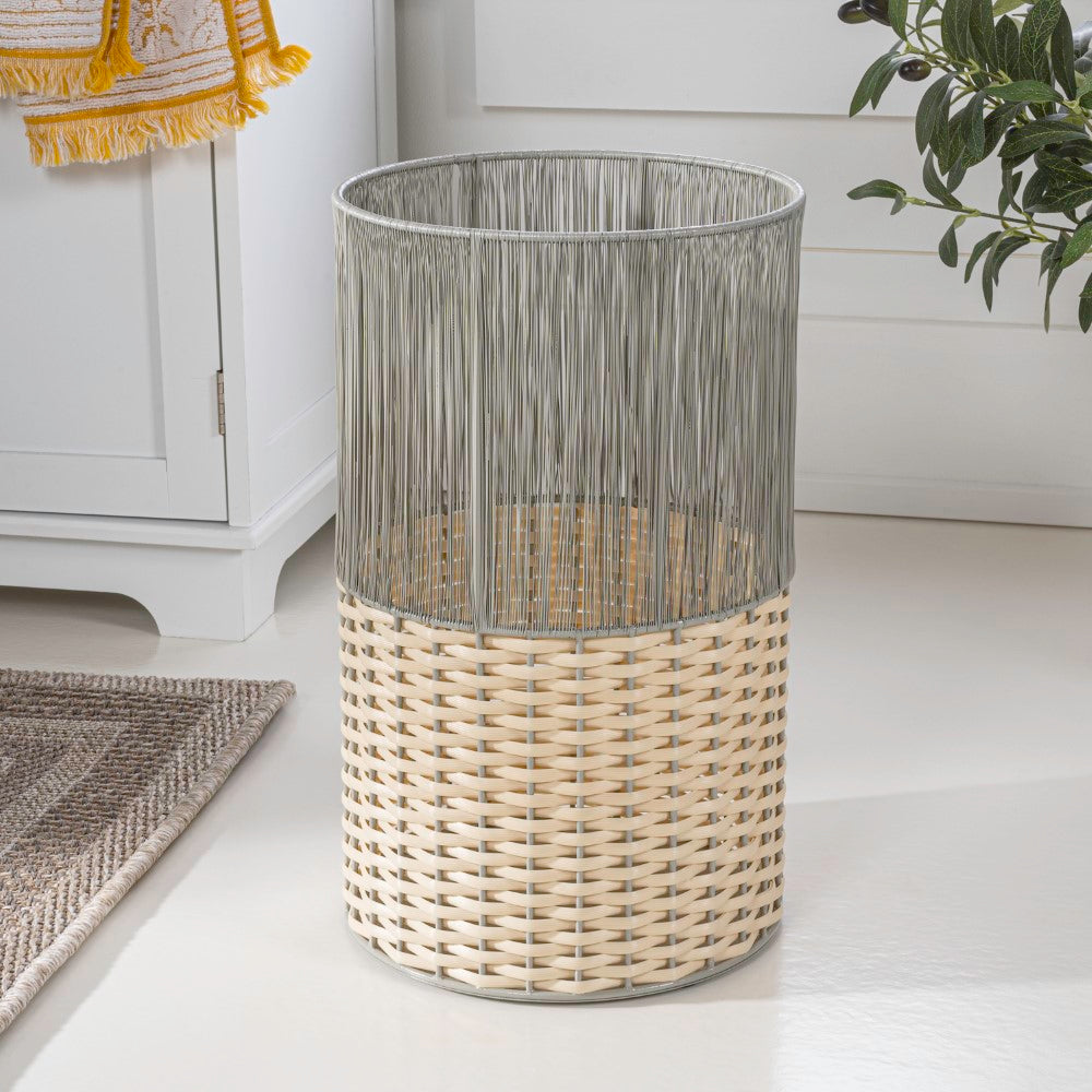 Harper Modern 4.13-Gallon 2-Tone Faux Wicker Cylinder Waste Basket - Happimess