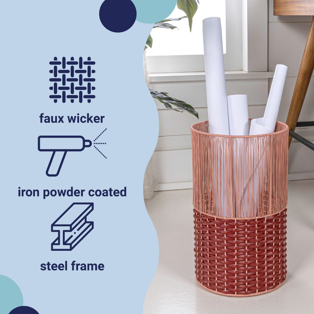 Harper Modern 4.13-Gallon 2-Tone Faux Wicker Cylinder Waste Basket - Happimess