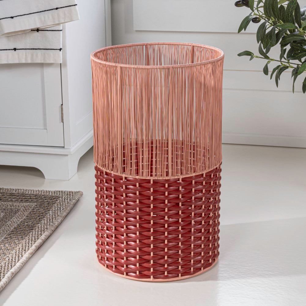 Harper Modern 4.13-Gallon 2-Tone Faux Wicker Cylinder Waste Basket - Happimess