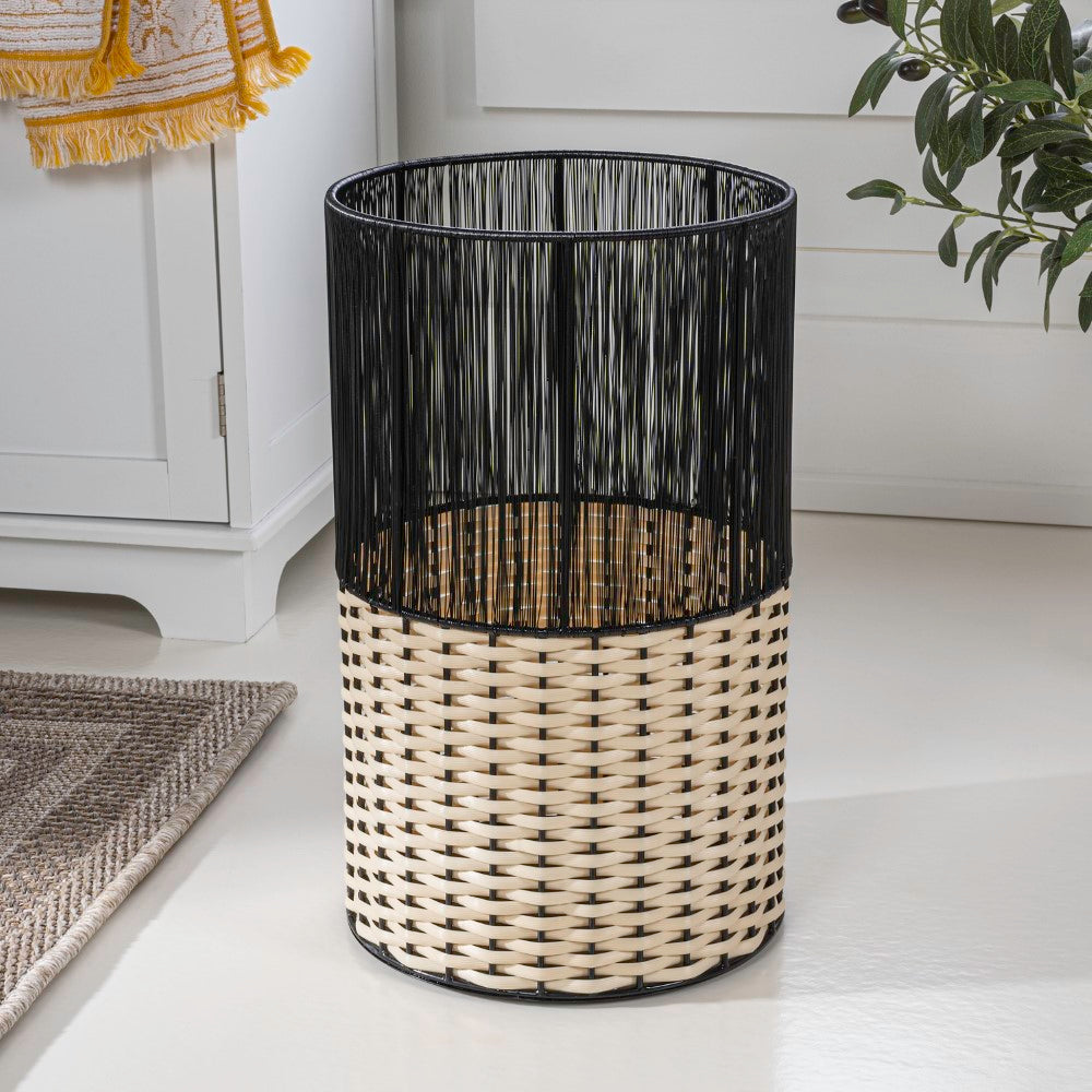 Harper Modern 4.13-Gallon 2-Tone Faux Wicker Cylinder Waste Basket - Happimess