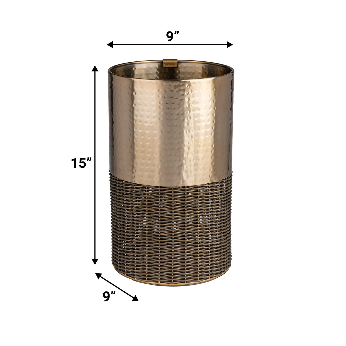 Asher Modern 4.13-Gallon 2-Tone Faux Wicker/Metal Cylinder Waste Basket - Happimess