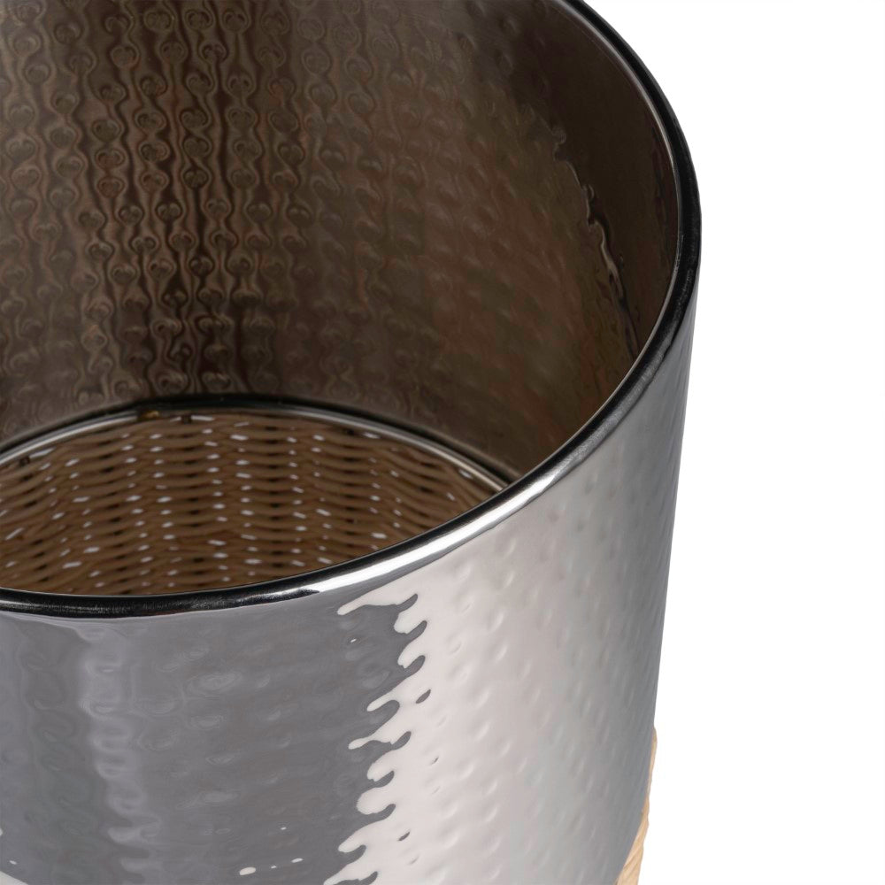 Asher Modern 4.13-Gallon 2-Tone Faux Wicker/Metal Cylinder Waste Basket - Happimess